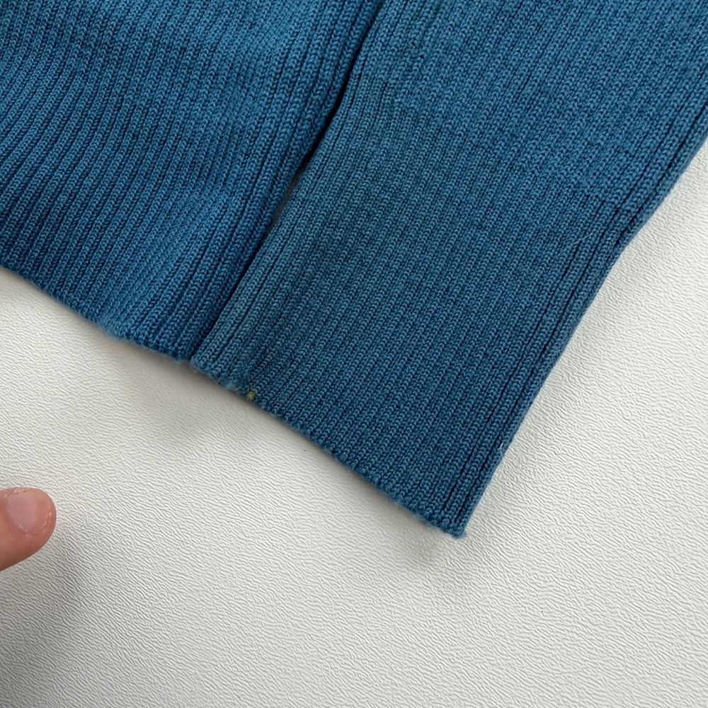 Vintage 60s Sweater Womens 14 Blue Ribbed Wool Made in Hong Kong Zip - Picture 3 of 13